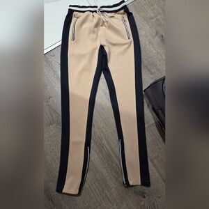 Jack Threads Stylish Tan and Black Side Striped Pants With Zippers M